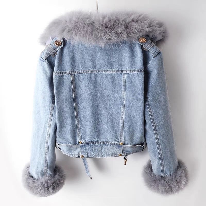 CELESTE | DENIM MOTO JACKET WITH FAUX FUR